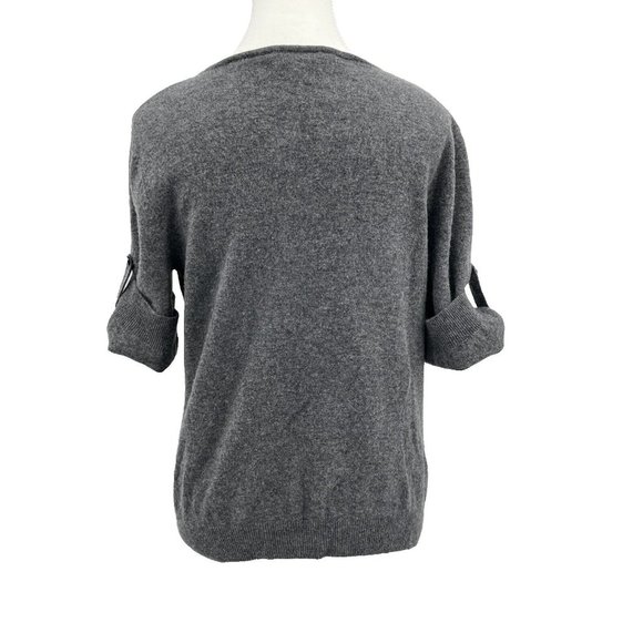 BCBG MAXAZRIA 100% lambswool GRay V-NECK SHORT SLEEVE 2 POCKETS ZIP SWEATER L - Picture 3 of 8